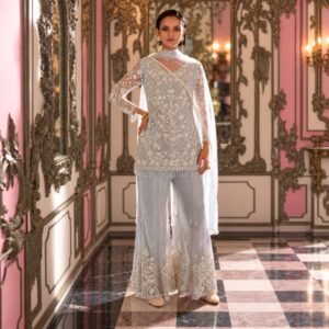 Ice Blue Celestial Embellished 3-Piece Palazzo Set