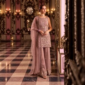 Dusty Rose Royale Embellished 3-Piece Palazzo Set