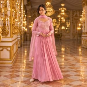 Rose Pink Embroidered Gown Set