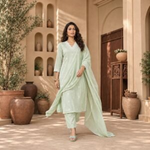 Pista Green Embroidered Dupatta Set