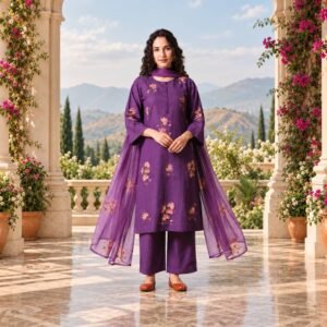 Iraaya Purple Floral Dupatta Set