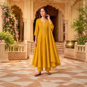 Mustard Flared Dupatta Set