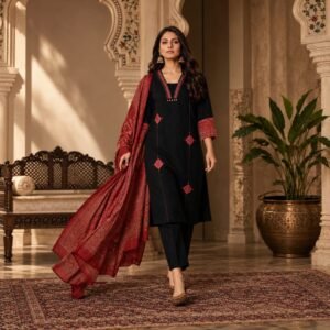 Midnight Crimson Dupatta Set