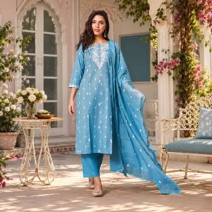Sky Blue Embroidered Dupatta Set