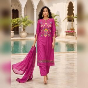 Gulnaar Fuchsia Embroidered Dupatta Set