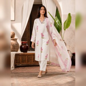 Ivory Floral Dupatta Set
