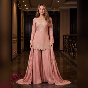 Blush Rose Embroidered Sharara Set